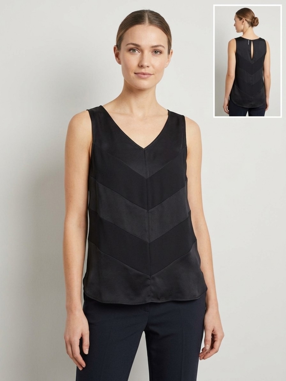 Peter Morrissey Black Chevron Satin Tank Top Blouse Minimalist Corporate Size 14